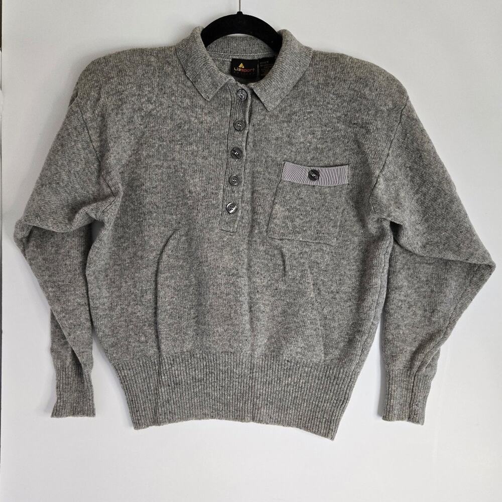 Vintage Lizsport Petites Grey 88% Lambswool Sweater Size Petite M, Front Pocket